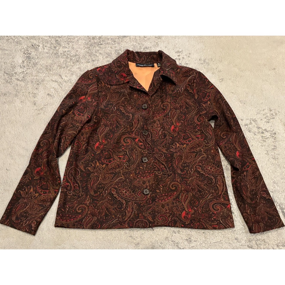 Briggs New York Jacket Womens Small Brown Paisley Button Front Blazer Coat